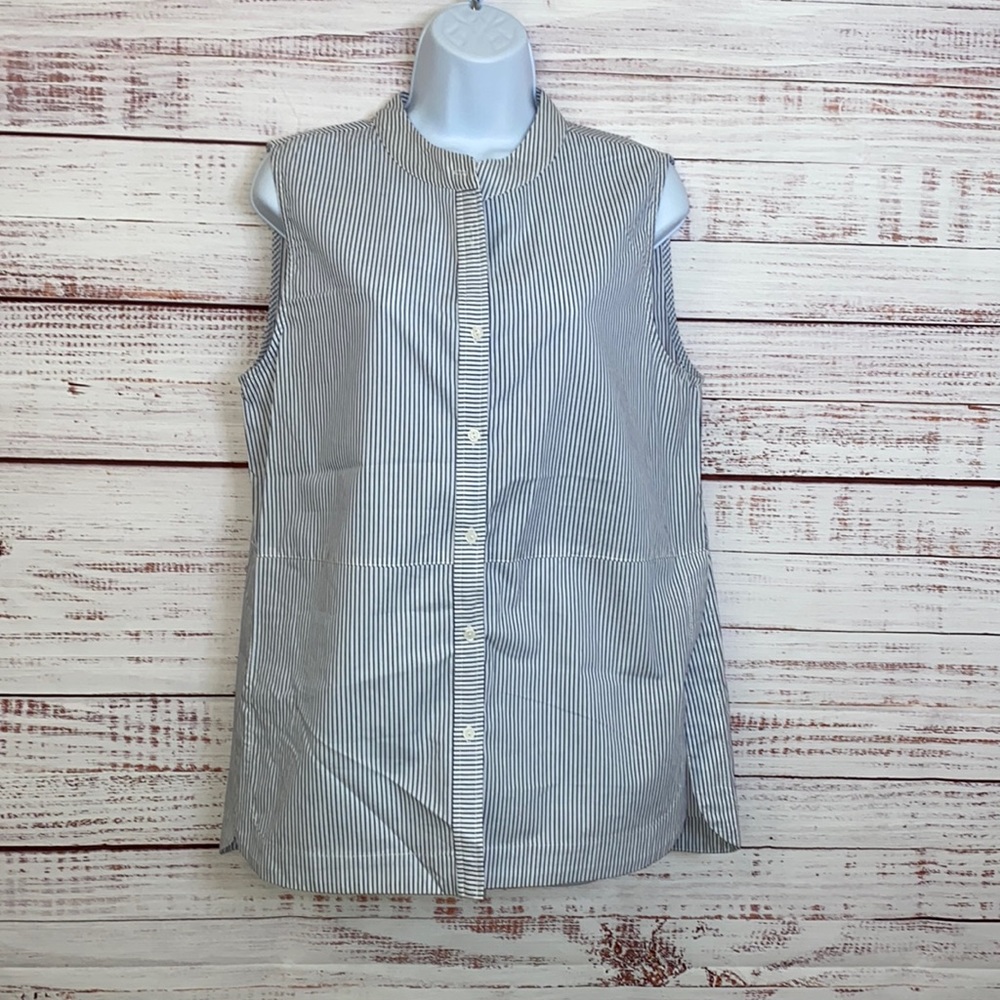 Lumiere white blue stripe Sleeveless Button up Blouse. NWT